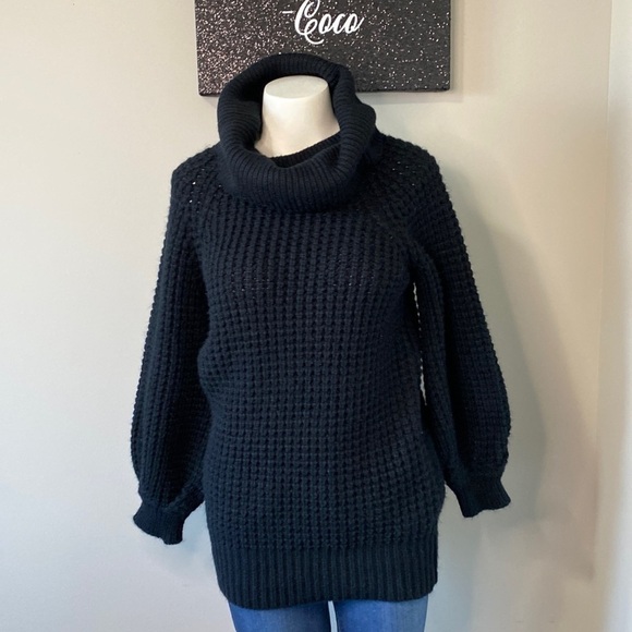 Chloe High Neck Chunky Black Sweater Balloon Sleeve Wool...